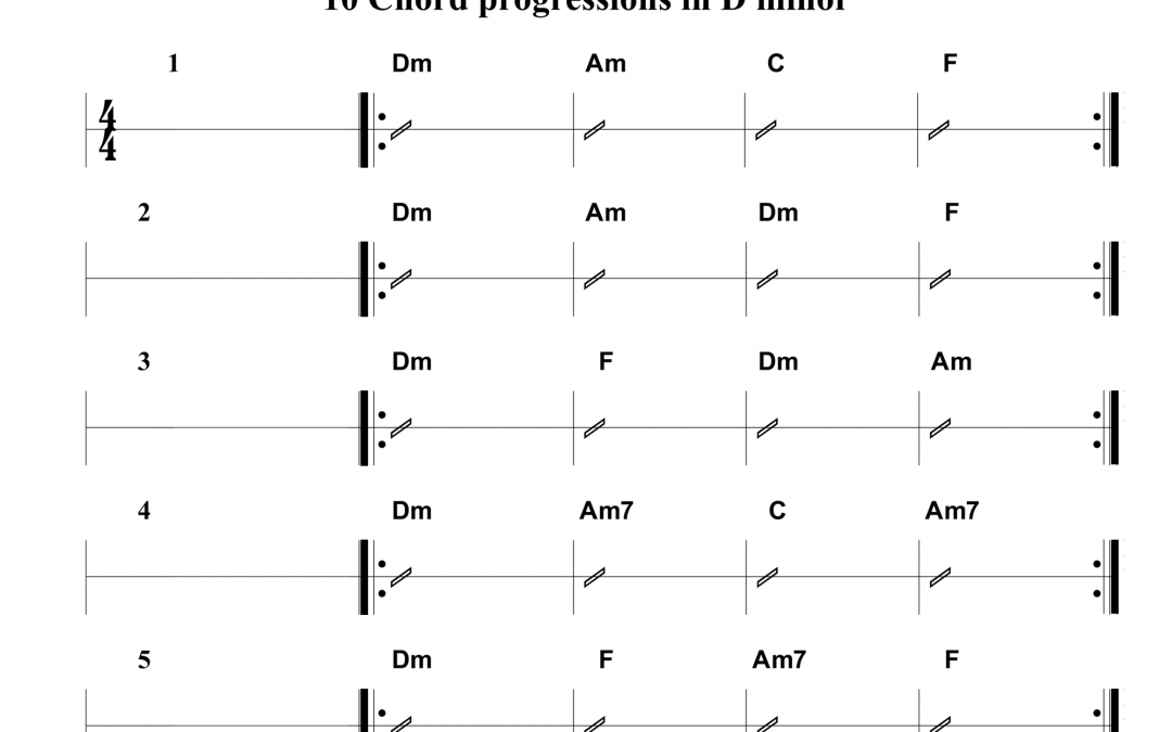 10 chord progressions in the key of D minor for guitar and ukulele