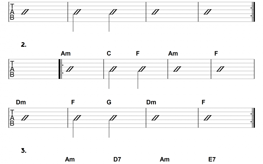 a minor chord progressions exercises grade 3 learn guitar for free