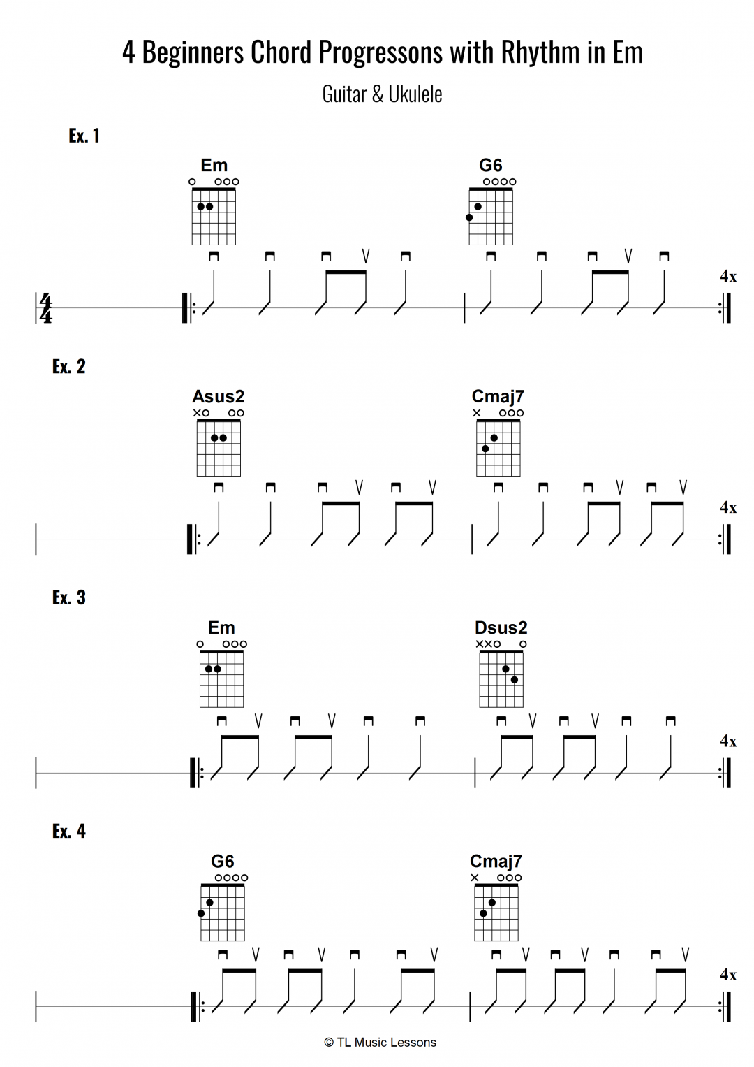 4 Chord Progressions with Rhythm Em Essential Beginners Ukulele