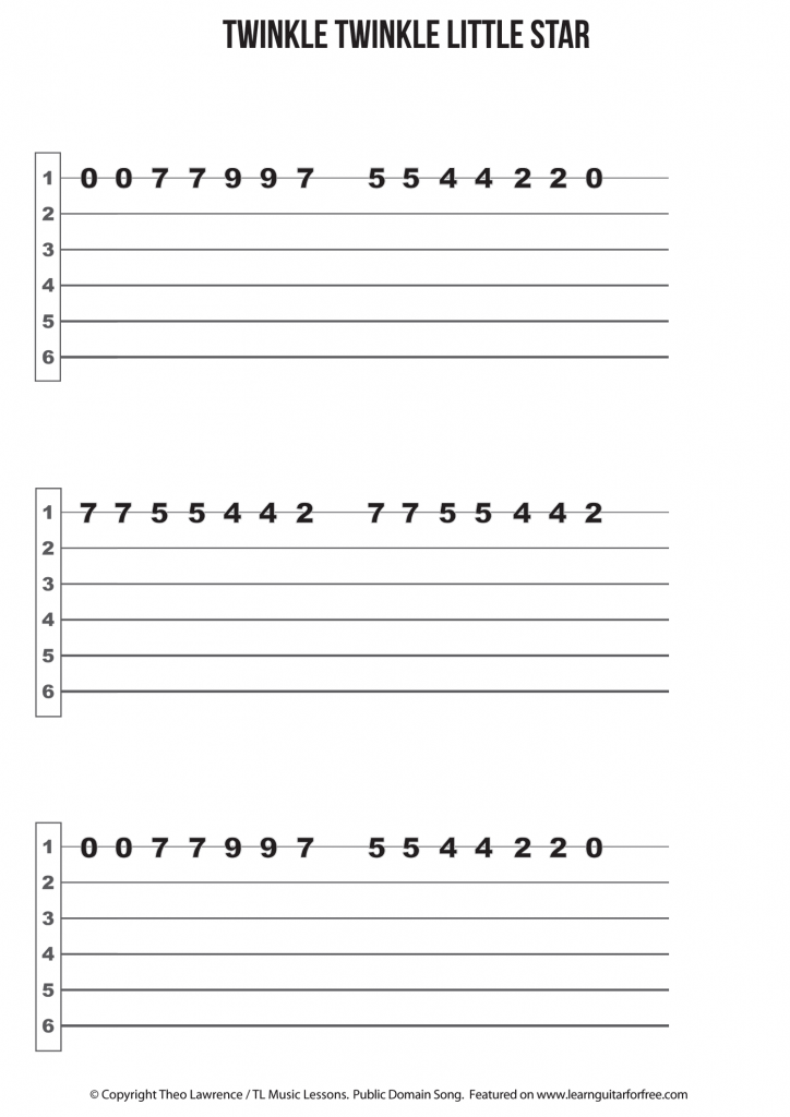 twinkle twinkle little star easy reading guitar tab learn guitar