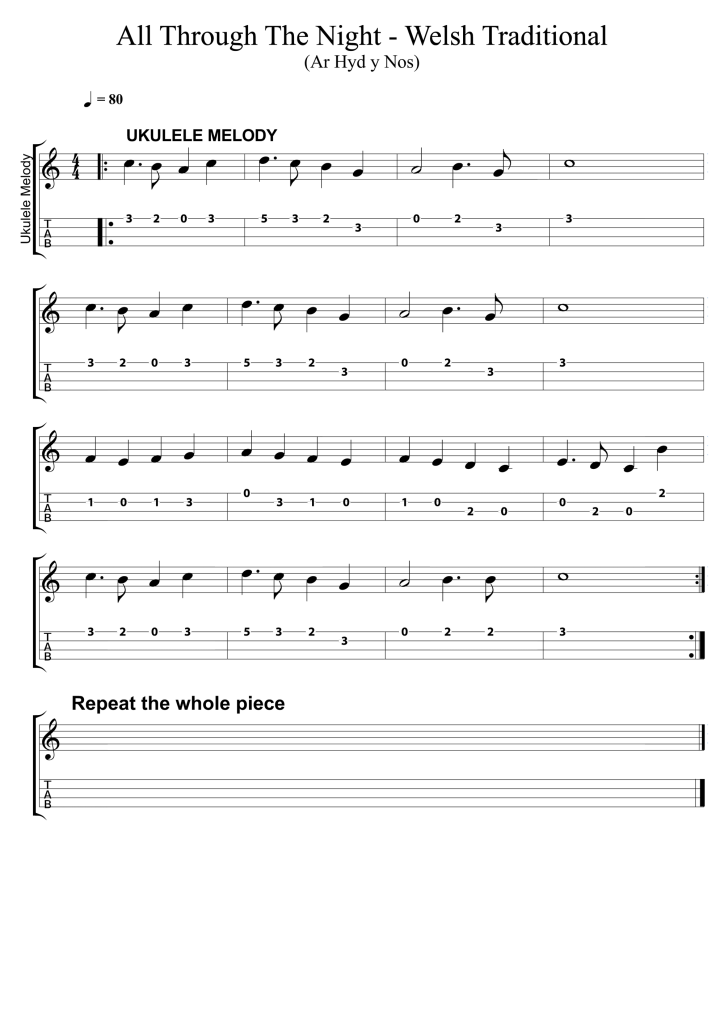 All Through The Night (Ar Hyd y Nos) Welsh Traditional Song Guitar