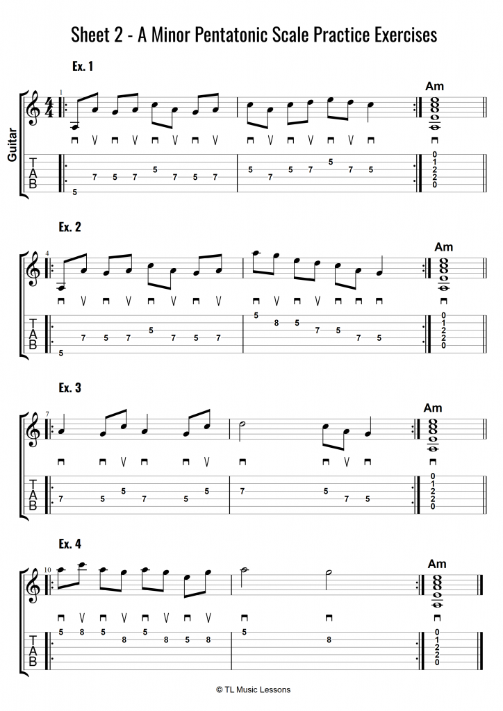 Sheet 2 – A Minor Pentatonic Scale Practice Exercises Grade 1-2 | Learn ...