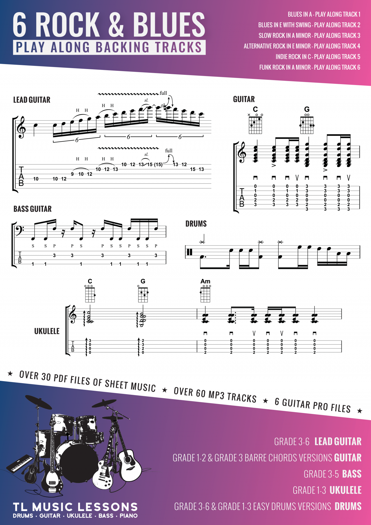 6 Rock and Blues Play Along Backing Tracks
