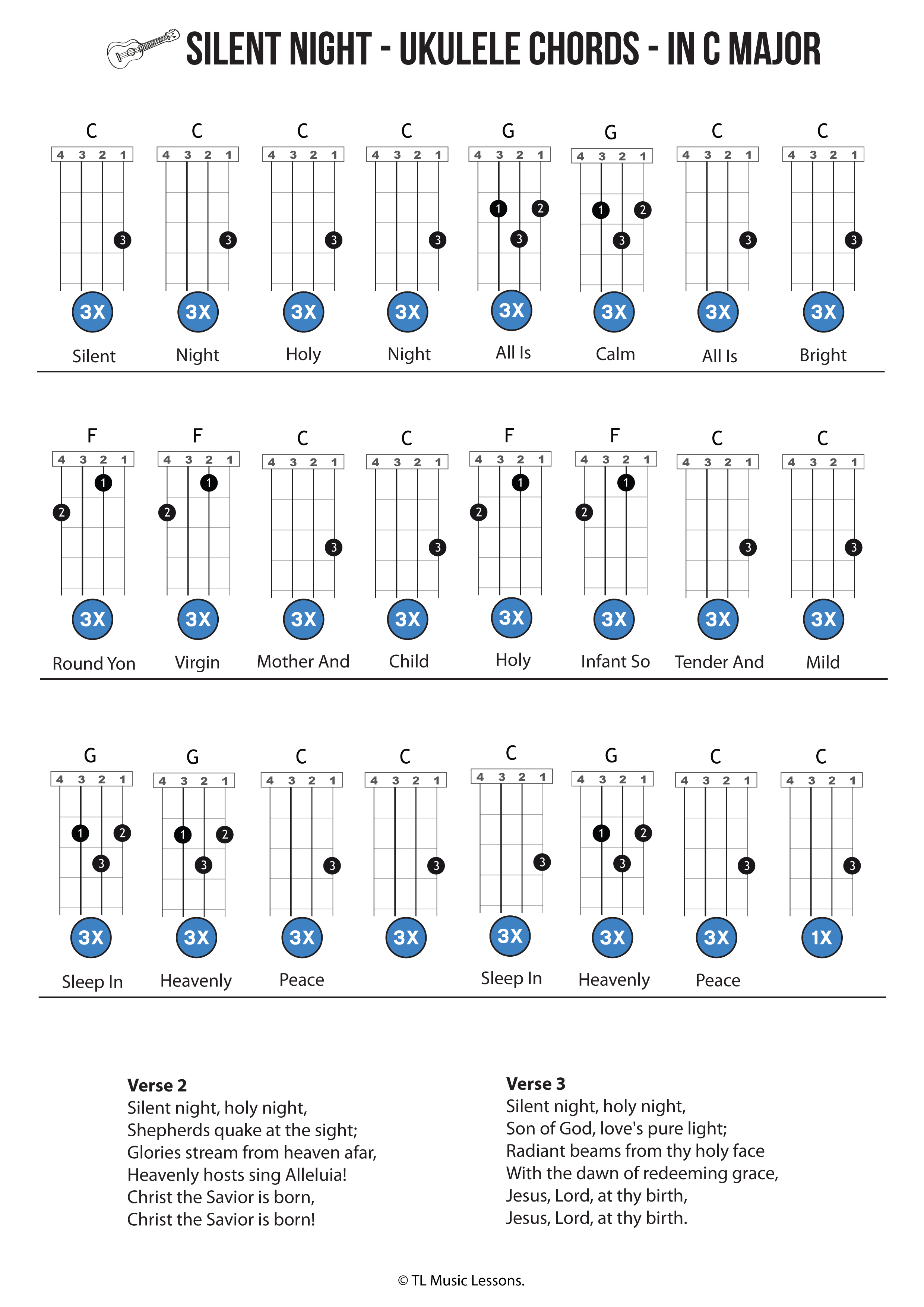 Easy Reading Silent Night In C For Ukulele Learn Guitar For Free