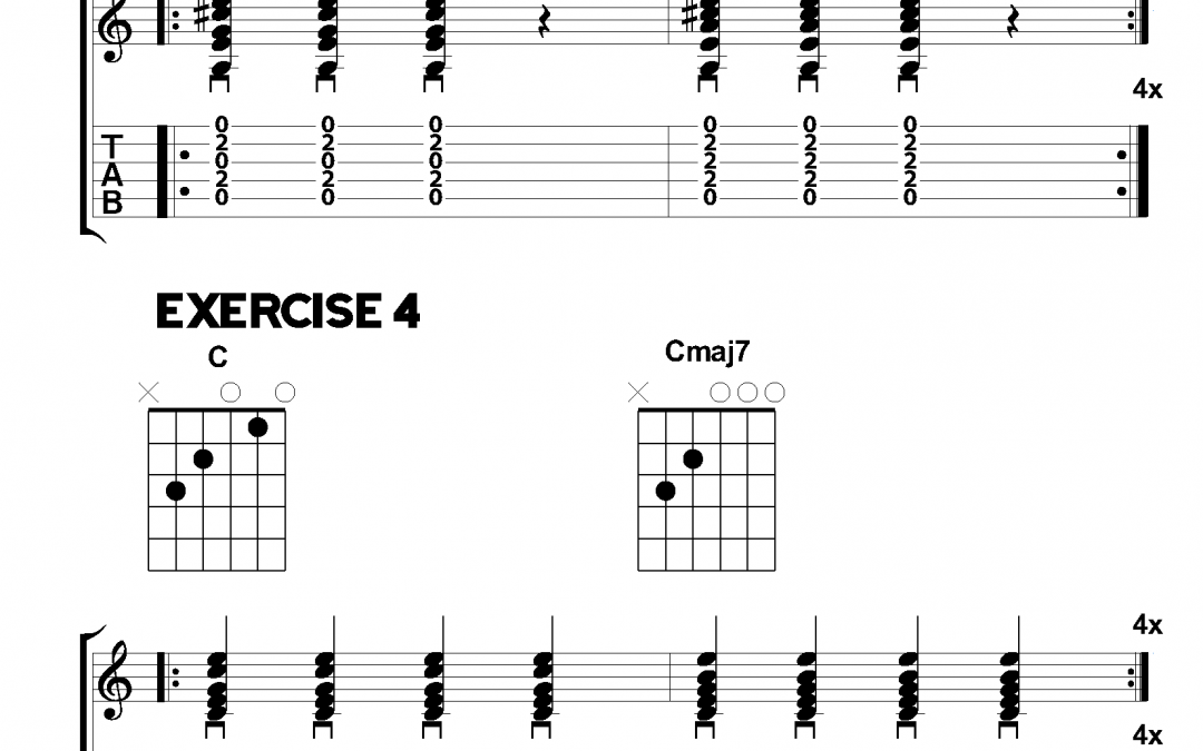 Exercises 3-4 – 50 Acoustic Guitar Chord Exercises – Beginners & Grade 1-2
