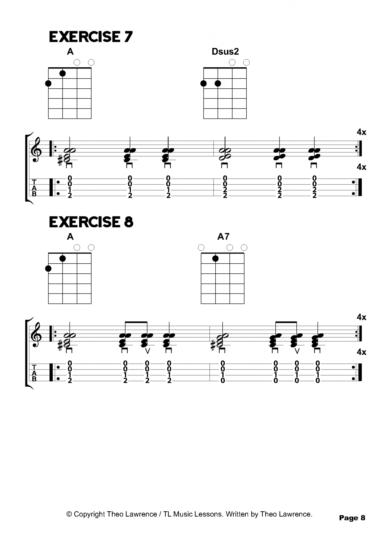 Exercises 7-8 - Inside The Book: 50 Ukulele Chord Exercises for Beginners