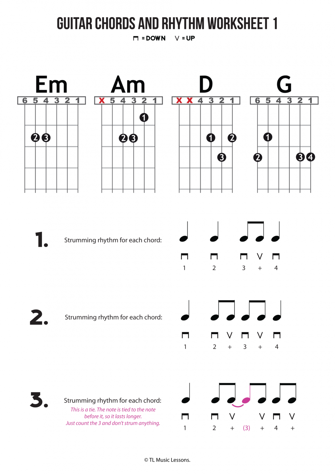 Guitar Chords and Rhythm Worksheet 1