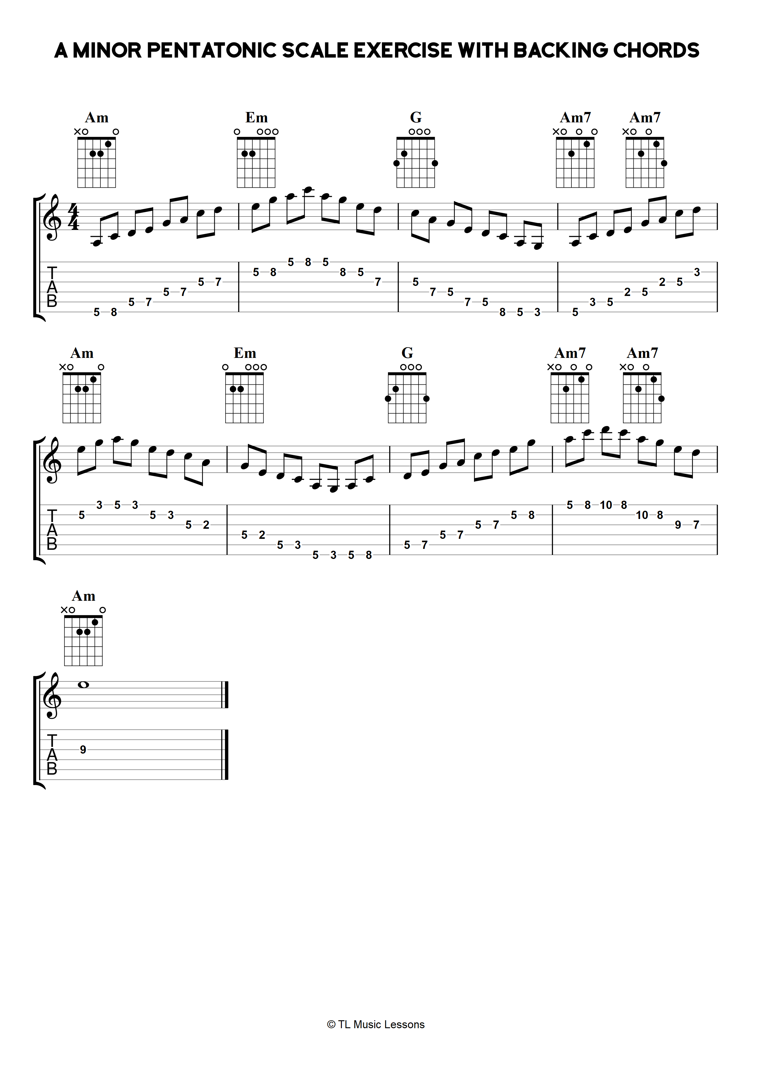 A minor pentatonic scale practice with backing chords