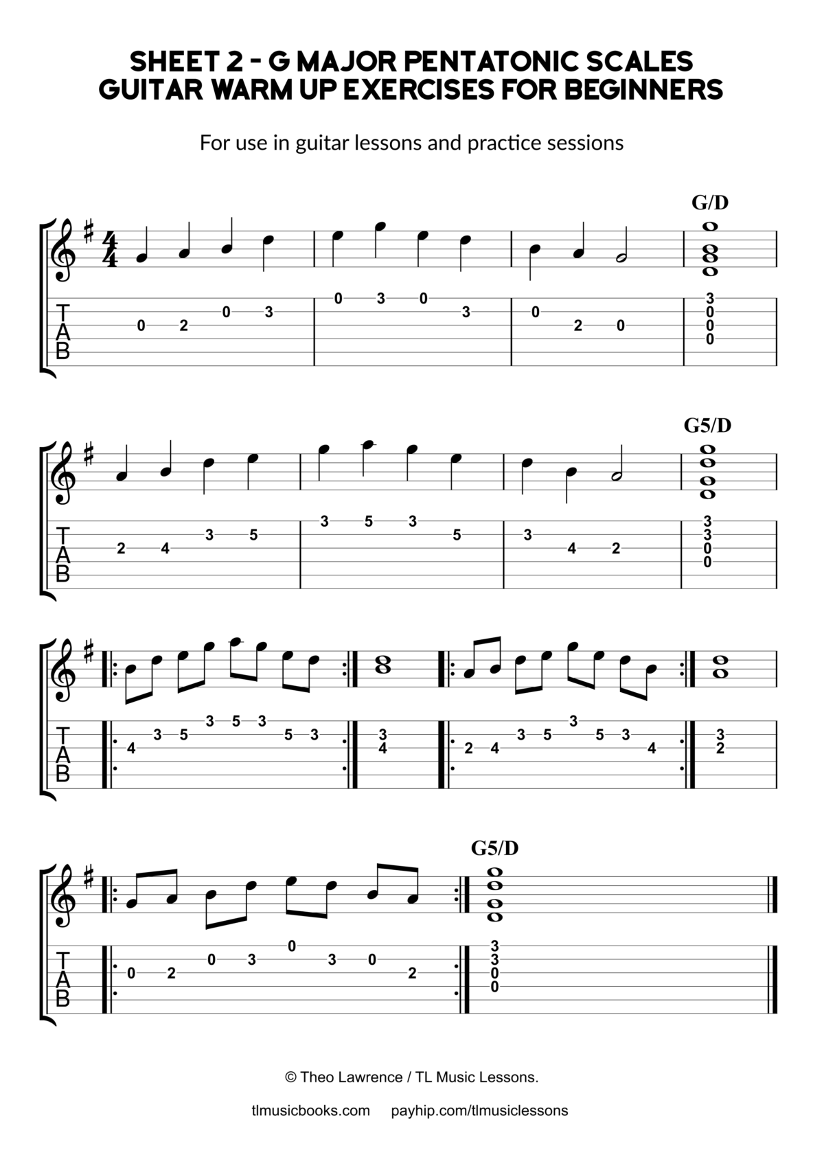 G Major Pentatonic Scales Guitar Warm Up Exercises for Beginners