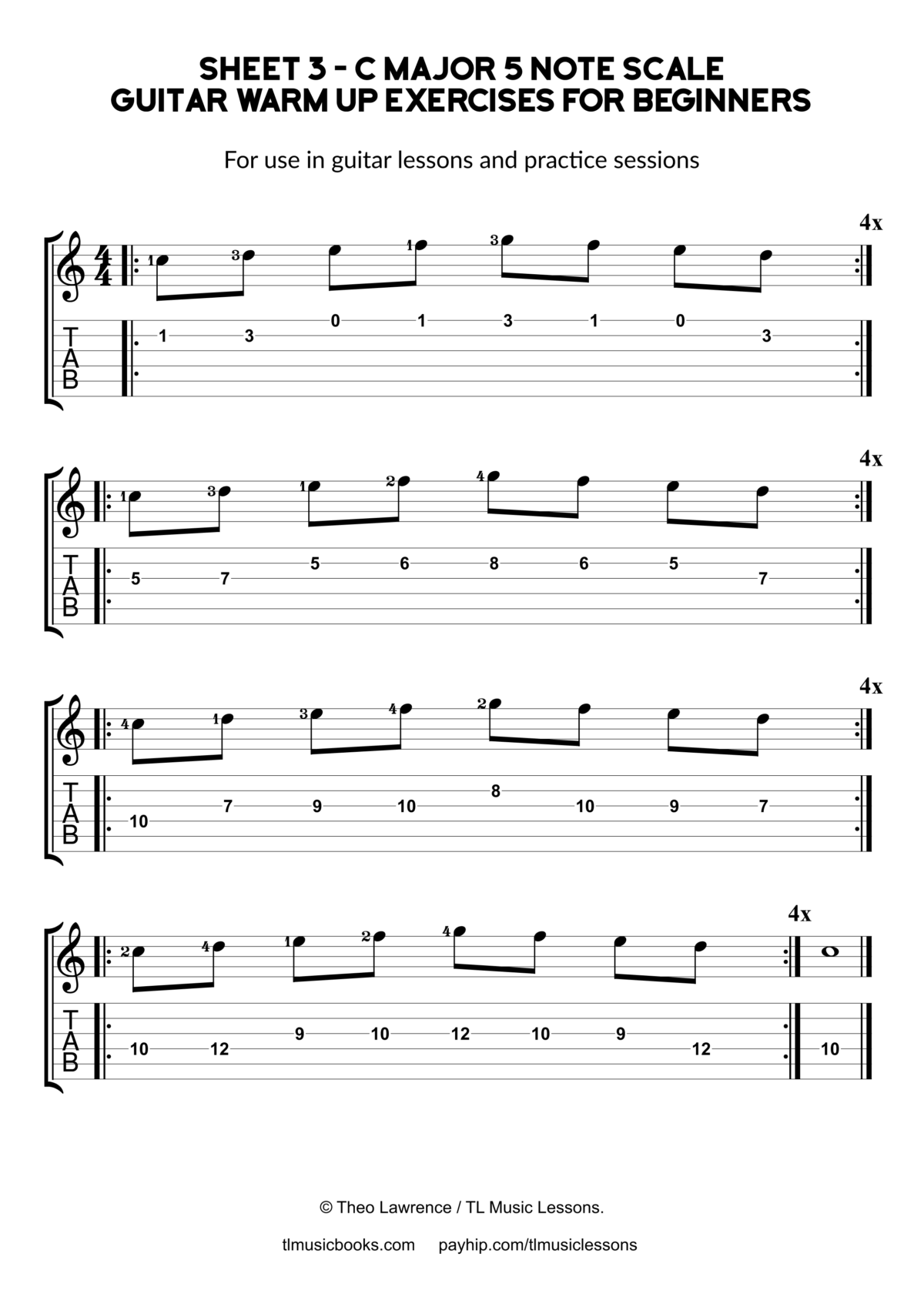C Major 5 note Scale Guitar Warm Up Exercises for Beginners